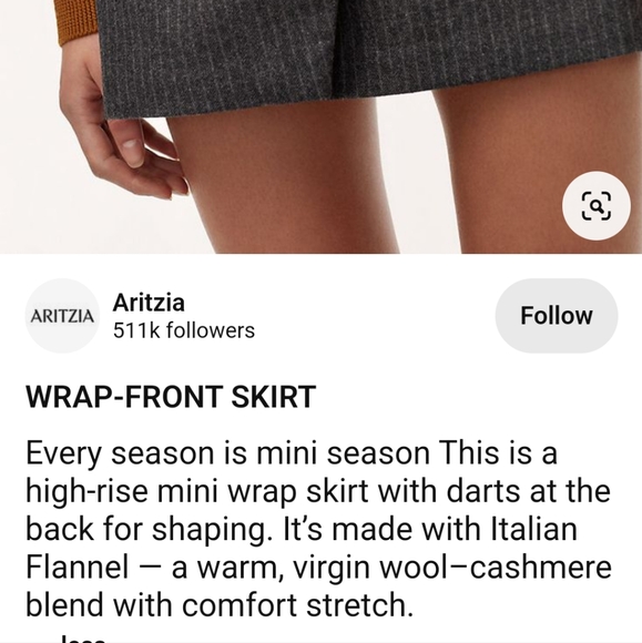 Aritzia WINFRED Wrap Front Skirt. Size 6. Gray pinstripe. Wool. - Picture 2 of 8